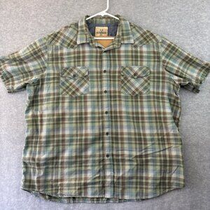 Outdoor Life Mens XXL Plaid Short Sleeve Button Up Shirt Green Brown Cotton